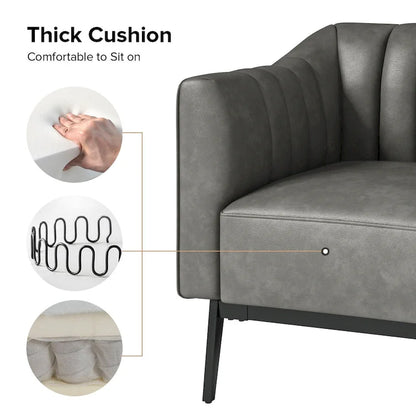 Alfons Industrial Leather Chair with Channel Tufting and Metal Leg Set of 2 by HULALA HOME