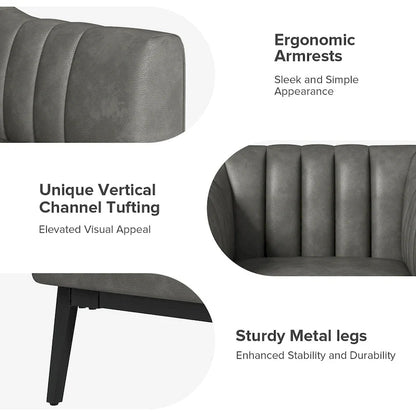 Alfons Industrial Leather Chair with Channel Tufting and Metal Leg Set of 2 by HULALA HOME