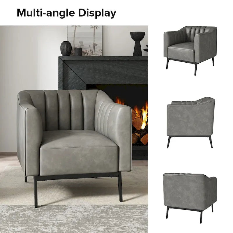 Alfons Industrial Leather Chair with Channel Tufting and Metal Leg Set of 2 by HULALA HOME