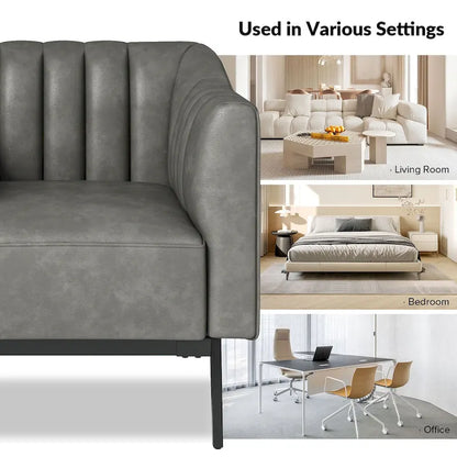 Alfons Industrial Leather Chair with Channel Tufting and Metal Leg Set of 2 by HULALA HOME