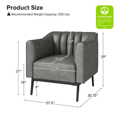 Alfons Industrial Leather Chair with Channel Tufting and Metal Leg Set of 2 by HULALA HOME