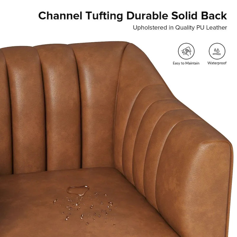 Alfons Industrial Leather Chair with Channel Tufting and Metal Leg Set of 2 by HULALA HOME