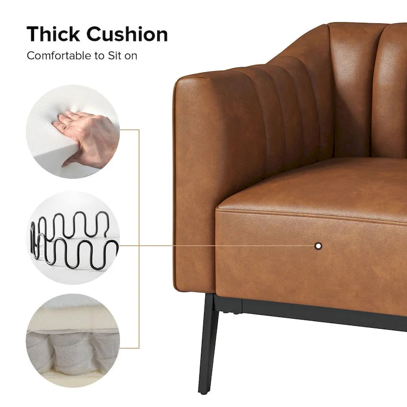 Alfons Industrial Leather Chair with Channel Tufting and Metal Leg Set of 2 by HULALA HOME