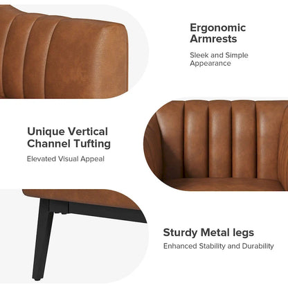 Alfons Industrial Leather Chair with Channel Tufting and Metal Leg Set of 2 by HULALA HOME