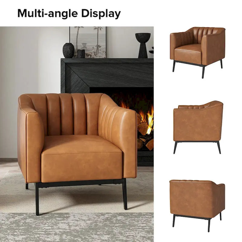 Alfons Industrial Leather Chair with Channel Tufting and Metal Leg Set of 2 by HULALA HOME