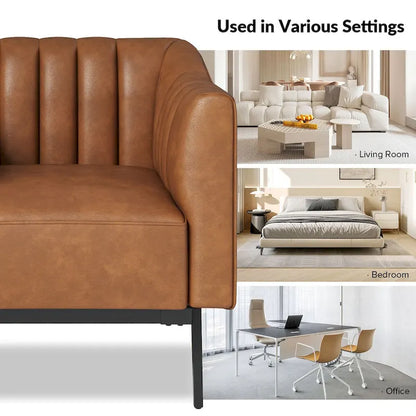 Alfons Industrial Leather Chair with Channel Tufting and Metal Leg Set of 2 by HULALA HOME