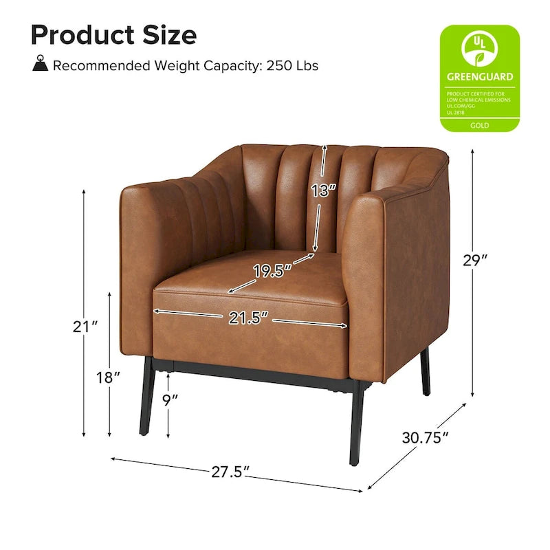 Alfons Industrial Leather Chair with Channel Tufting and Metal Leg Set of 2 by HULALA HOME