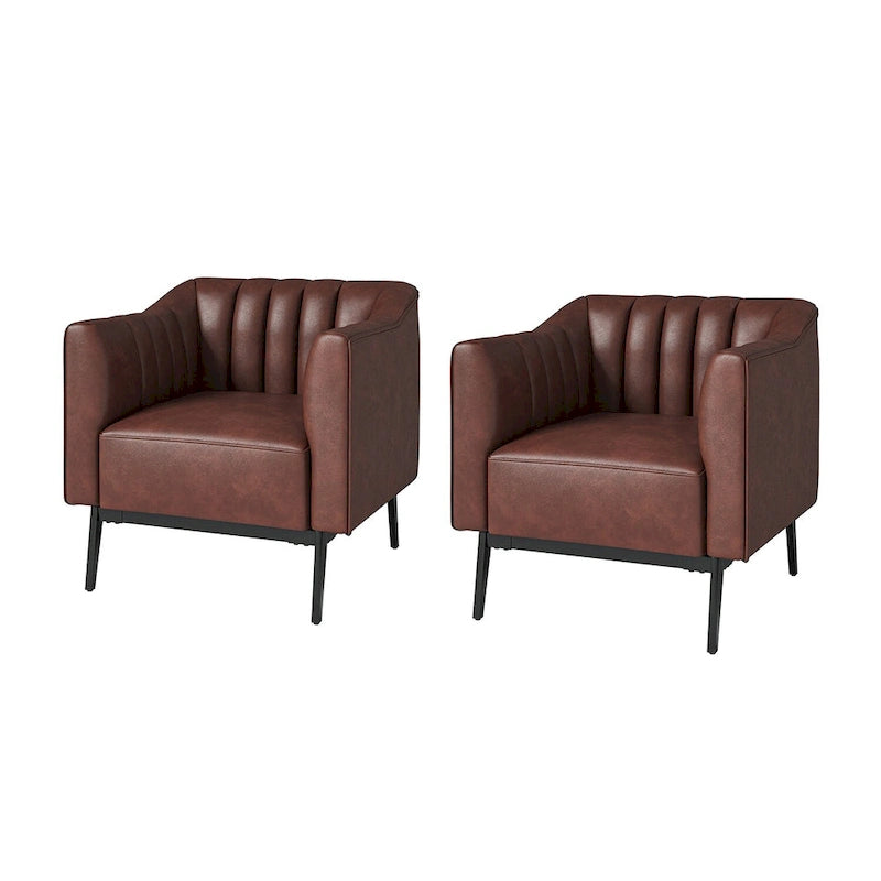 Alfons Industrial Leather Chair with Channel Tufting and Metal Leg Set of 2 by HULALA HOME