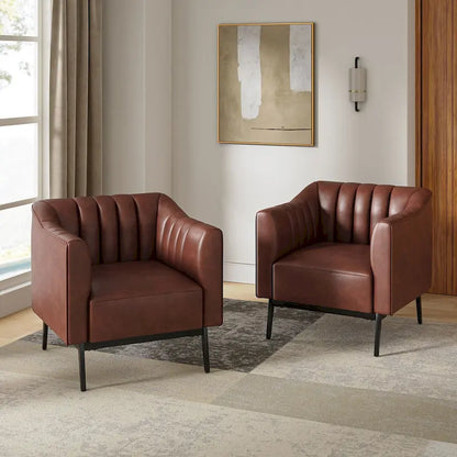 Alfons Industrial Leather Chair with Channel Tufting and Metal Leg Set of 2 by HULALA HOME