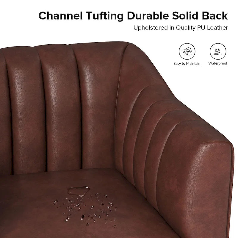 Alfons Industrial Leather Chair with Channel Tufting and Metal Leg Set of 2 by HULALA HOME