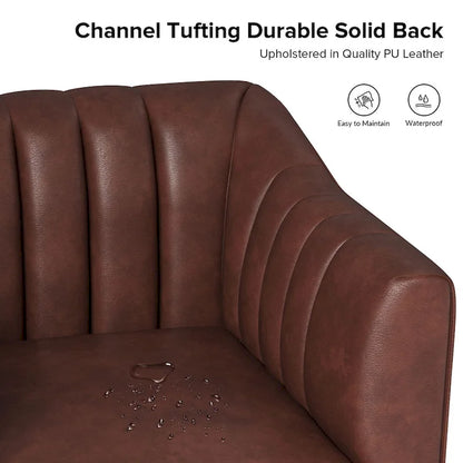 Alfons Industrial Leather Chair with Channel Tufting and Metal Leg Set of 2 by HULALA HOME