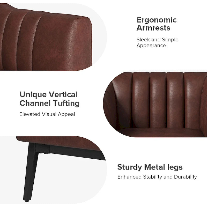 Alfons Industrial Leather Chair with Channel Tufting and Metal Leg Set of 2 by HULALA HOME