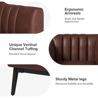 Alfons Industrial Leather Chair with Channel Tufting and Metal Leg Set of 2 by HULALA HOME