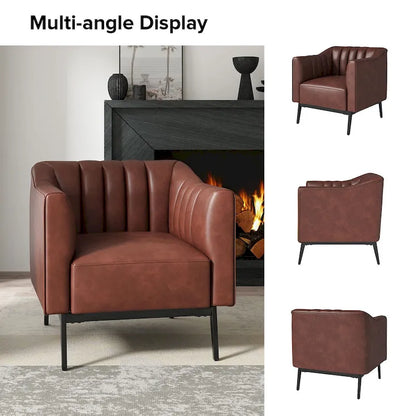 Alfons Industrial Leather Chair with Channel Tufting and Metal Leg Set of 2 by HULALA HOME