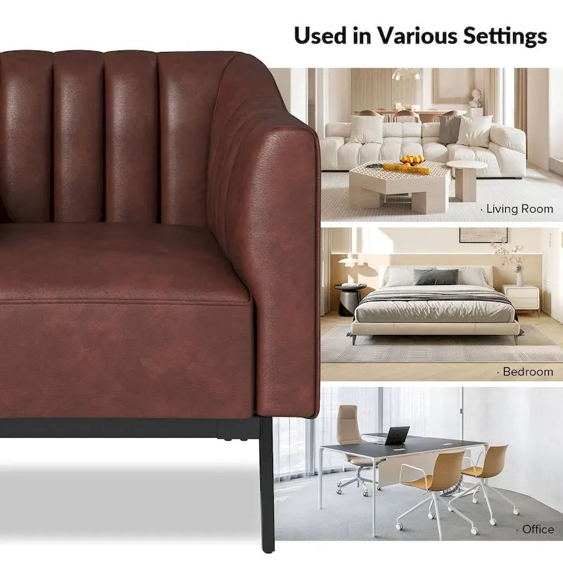 Alfons Industrial Leather Chair with Channel Tufting and Metal Leg Set of 2 by HULALA HOME