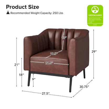 Alfons Industrial Leather Chair with Channel Tufting and Metal Leg Set of 2 by HULALA HOME