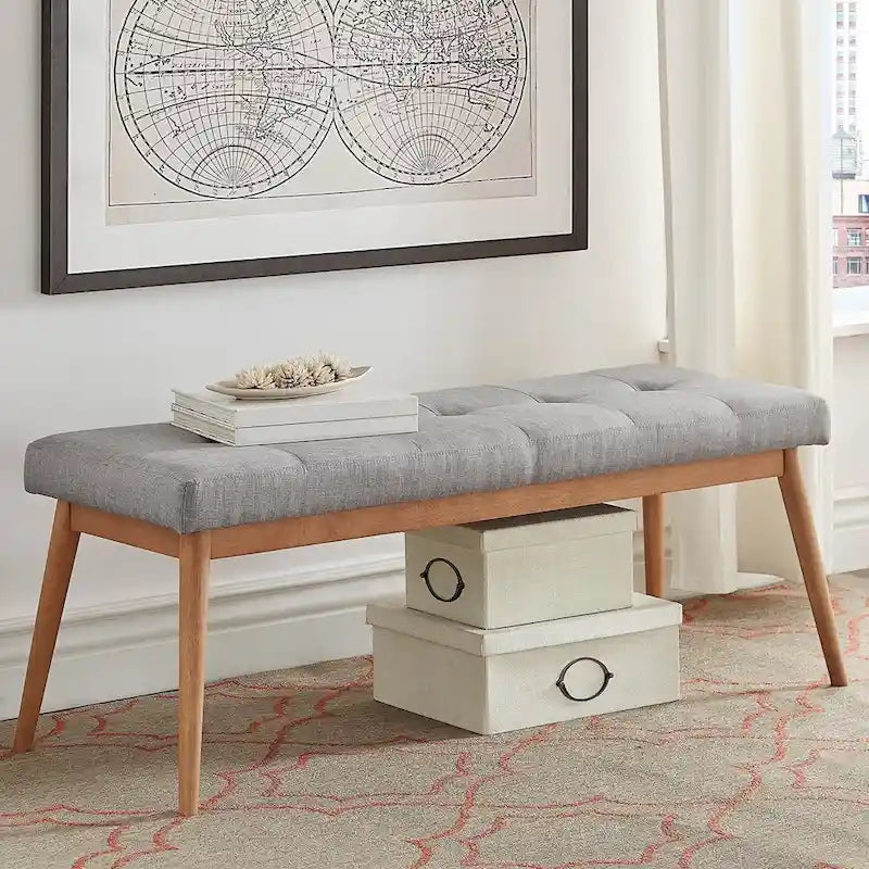 Sasha Oak Angled Leg Linen Dining Bench iNSPIRE Q Modern