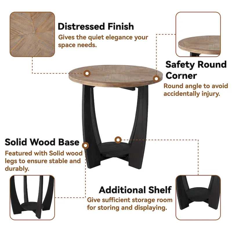 COZAYH Rustic Farmhouse End Table, French Country Accent Coffee Table for Family, Small Spaces