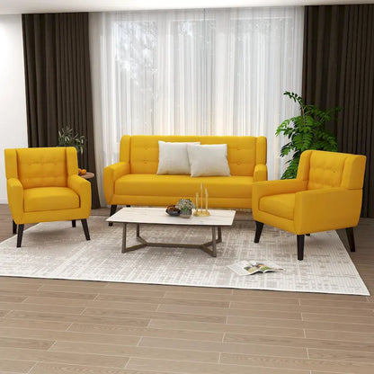 3-Piece Tufted Linen Armchair and Loveseat Set