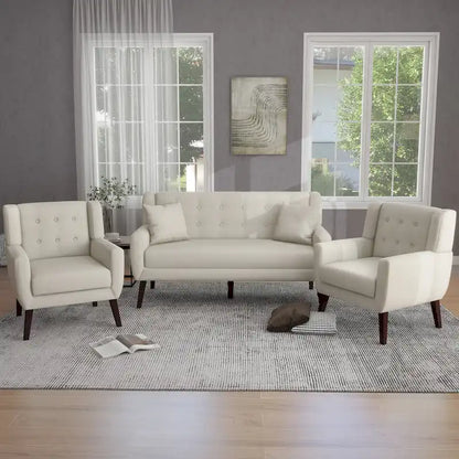 3-Piece Tufted Linen Armchair and Loveseat Set