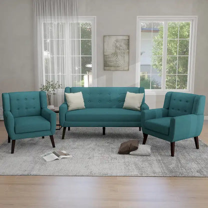 3-Piece Tufted Linen Armchair and Loveseat Set