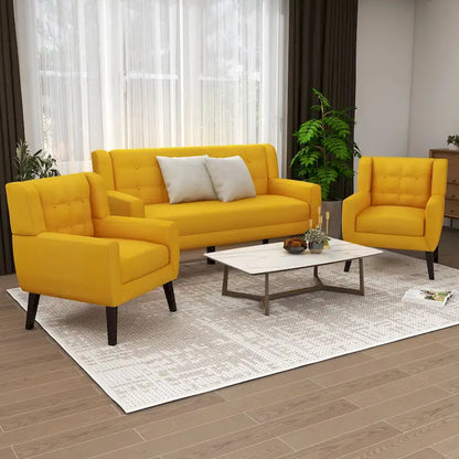 3-Piece Tufted Linen Armchair and Loveseat Set