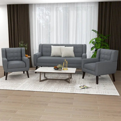 3-Piece Tufted Linen Armchair and Loveseat Set