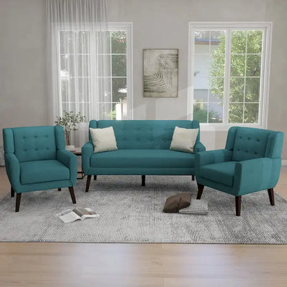 3-Piece Tufted Linen Armchair and Loveseat Set