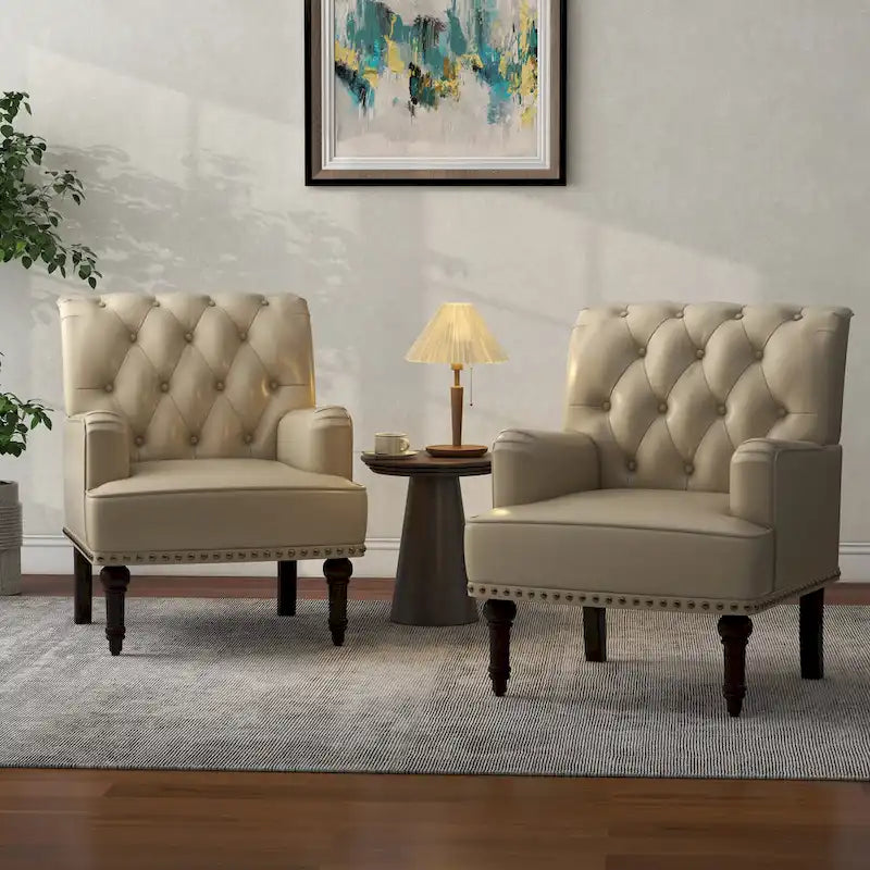 PU Leather Living Room Accent Chair with Tufted Back