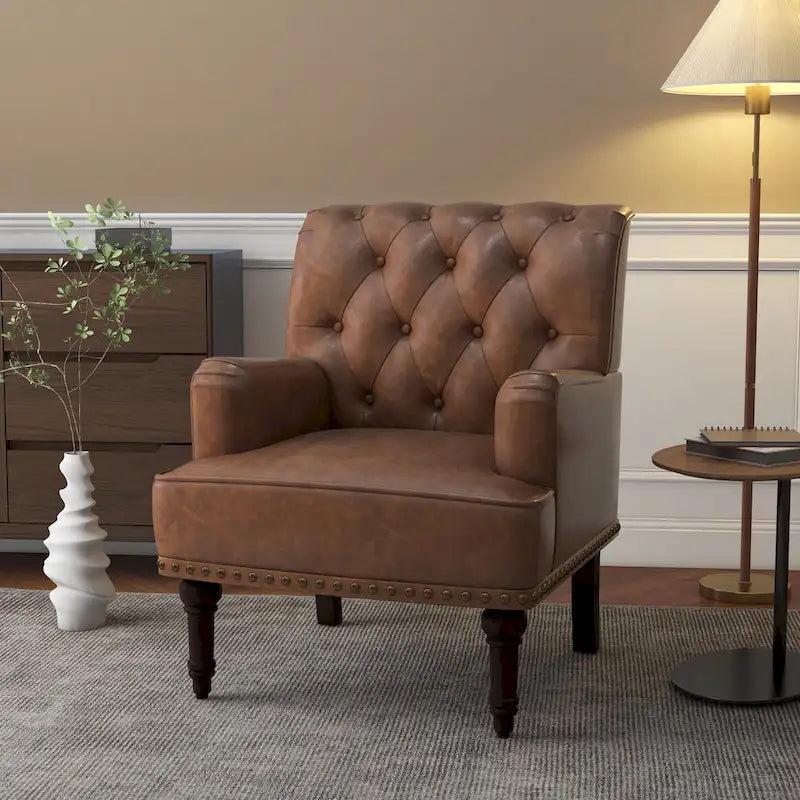 PU Leather Living Room Accent Chair with Tufted Back