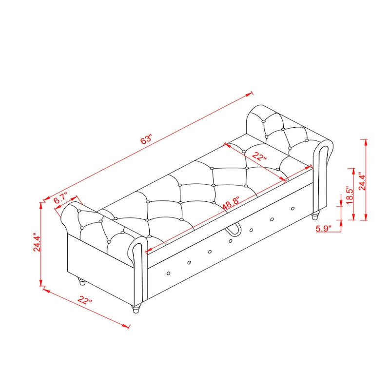 63 Fabric Bed Bench With Storage