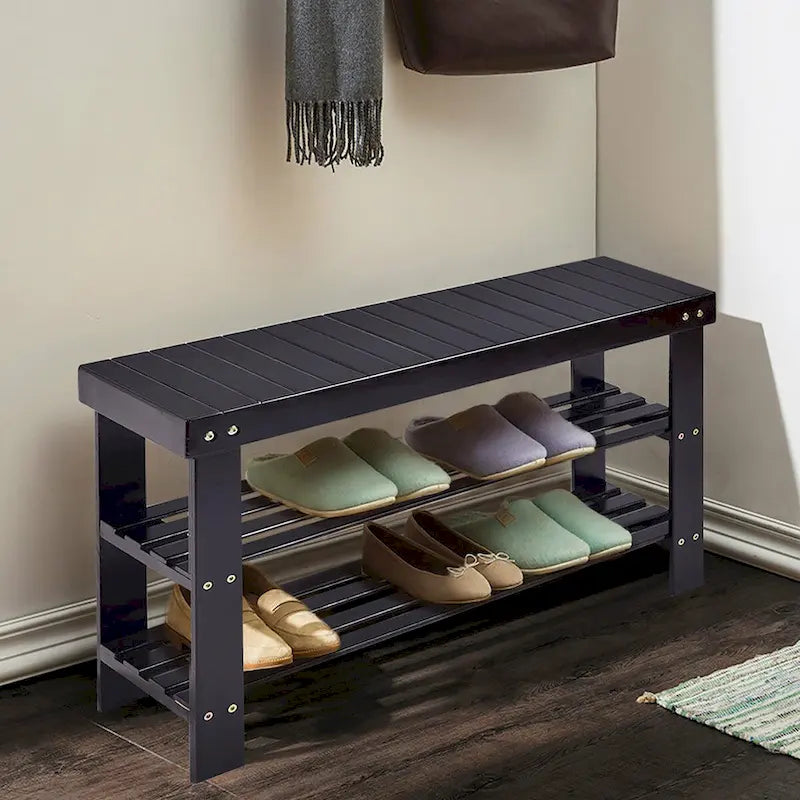 Bamboo Shoe Rack Bench 3 Tier Shoe Organizer Storage Shelf