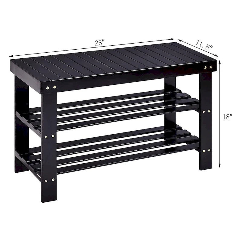 Bamboo Shoe Rack Bench 3 Tier Shoe Organizer Storage Shelf