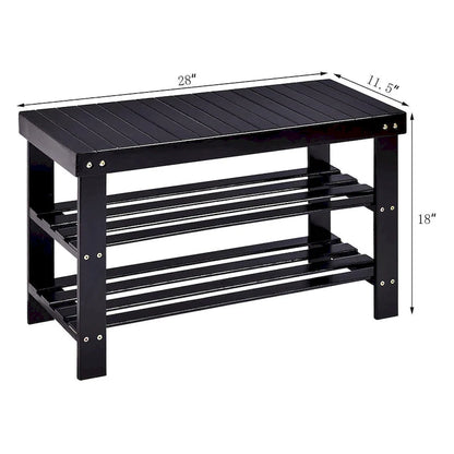 Bamboo Shoe Rack Bench 3 Tier Shoe Organizer Storage Shelf