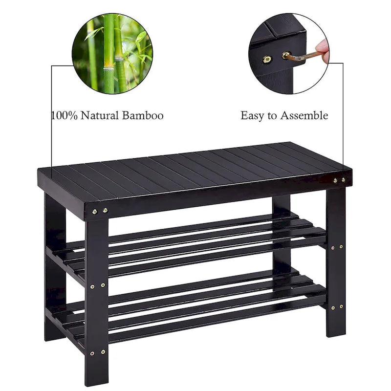 Bamboo Shoe Rack Bench 3 Tier Shoe Organizer Storage Shelf