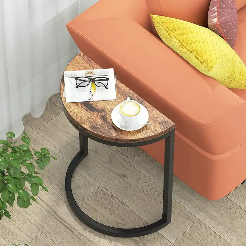 End Table Half Round, Narrow Side Table, Slim C Table for Sofa Couch