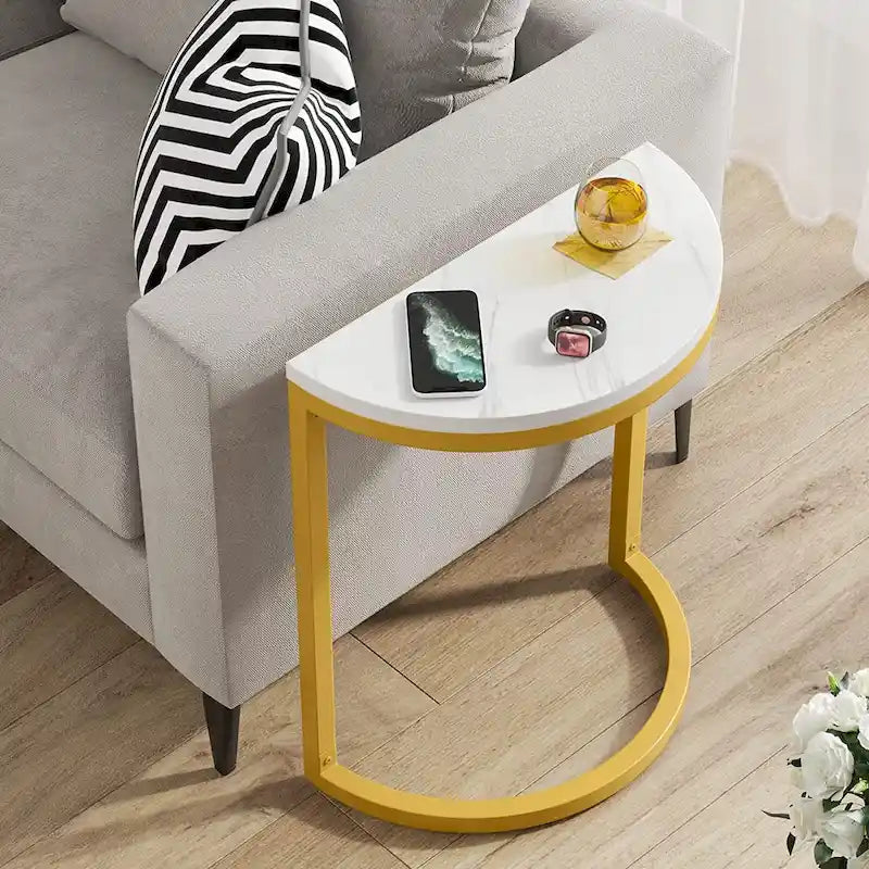 End Table Half Round, Narrow Side Table, Slim C Table for Sofa Couch