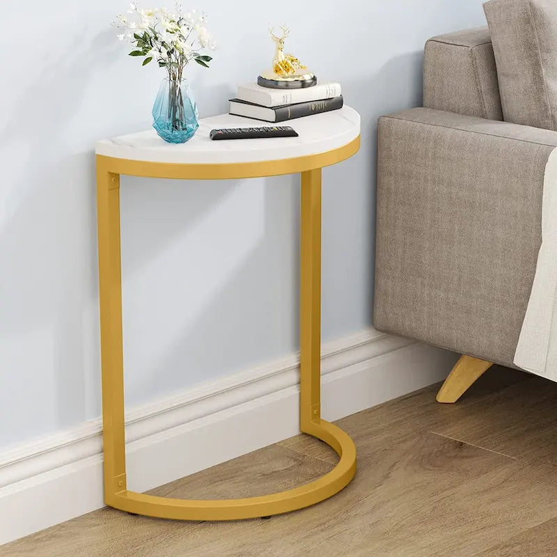 End Table Half Round, Narrow Side Table, Slim C Table for Sofa Couch