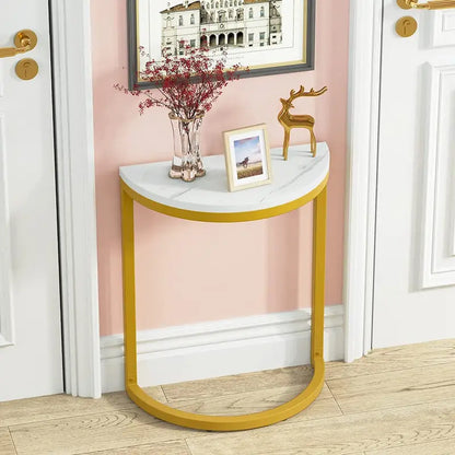 End Table Half Round, Narrow Side Table, Slim C Table for Sofa Couch