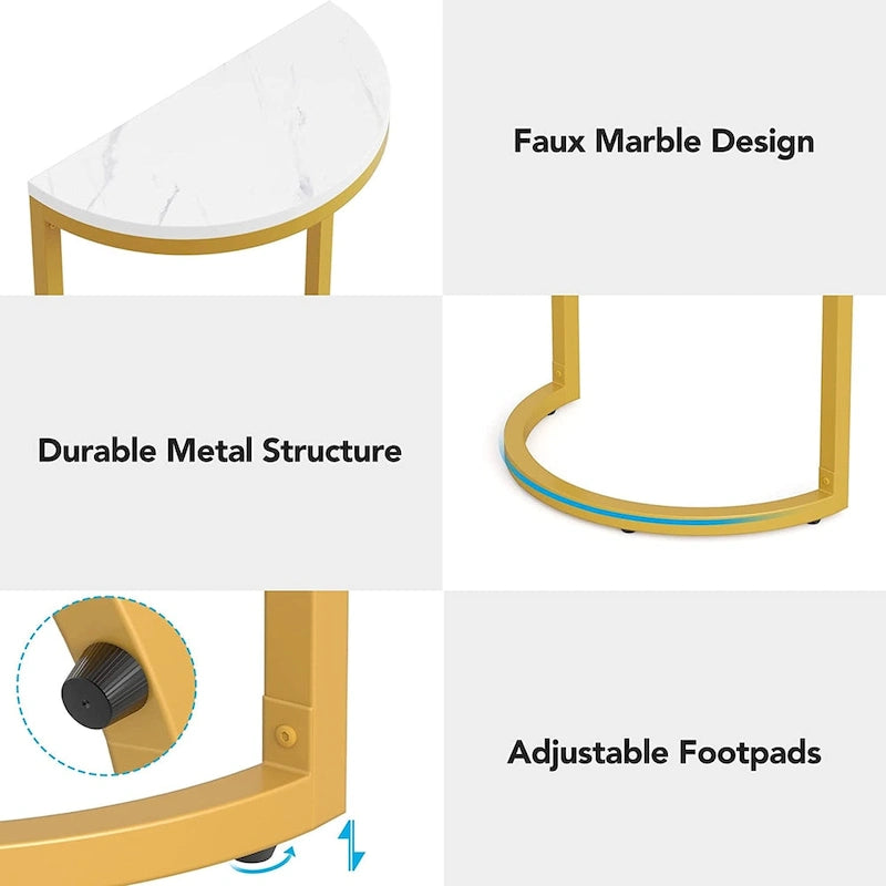 End Table Half Round, Narrow Side Table, Slim C Table for Sofa Couch