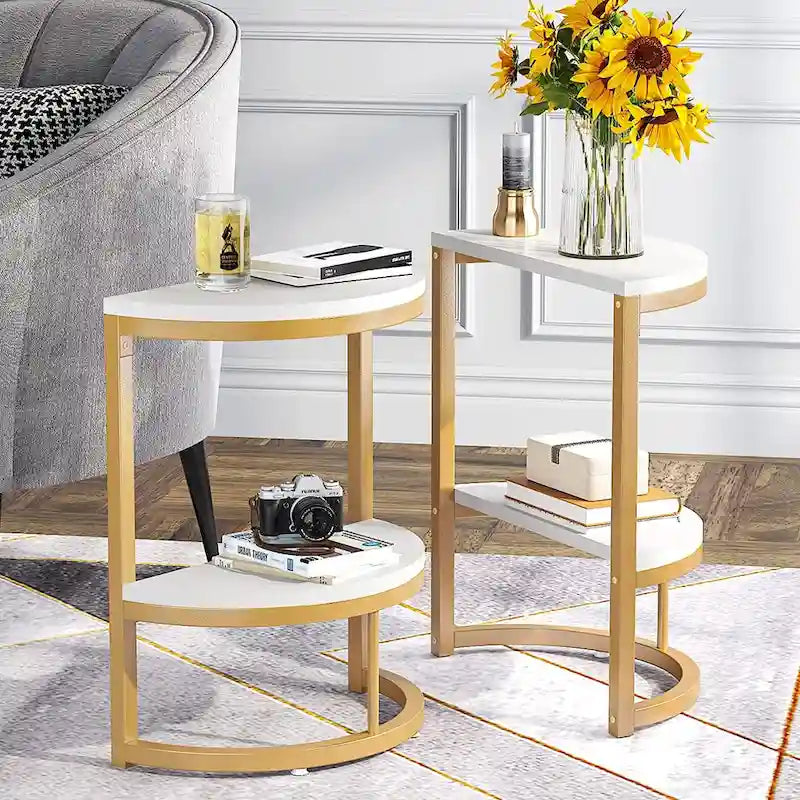End Table Half Round, Narrow Side Table, Slim C Table for Sofa Couch