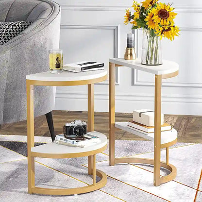 End Table Half Round, Narrow Side Table, Slim C Table for Sofa Couch