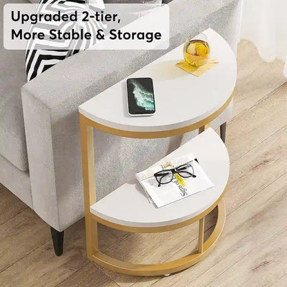 End Table Half Round, Narrow Side Table, Slim C Table for Sofa Couch