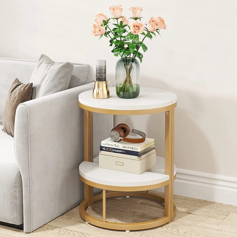 End Table Half Round, Narrow Side Table, Slim C Table for Sofa Couch