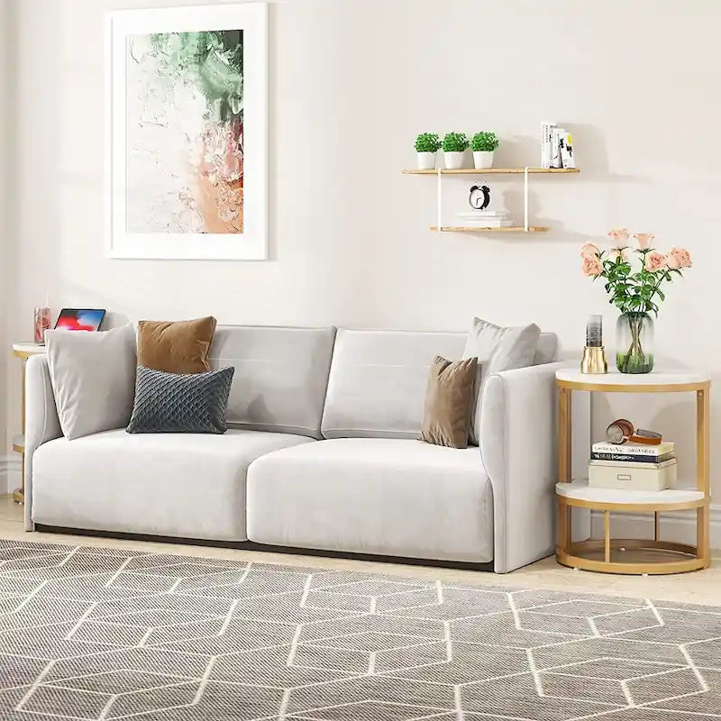 End Table Half Round, Narrow Side Table, Slim C Table for Sofa Couch