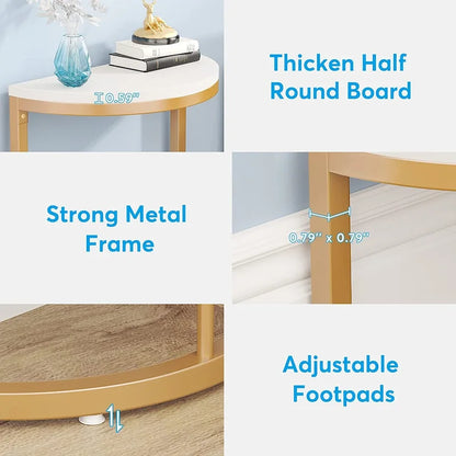 End Table Half Round, Narrow Side Table, Slim C Table for Sofa Couch