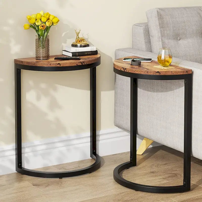 End Table Half Round, Narrow Side Table, Slim C Table for Sofa Couch