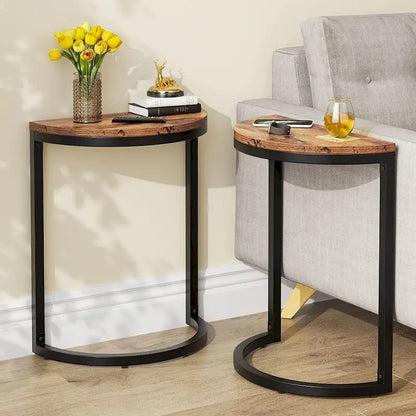 End Table Half Round, Narrow Side Table, Slim C Table for Sofa Couch