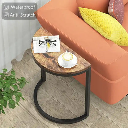 End Table Half Round, Narrow Side Table, Slim C Table for Sofa Couch