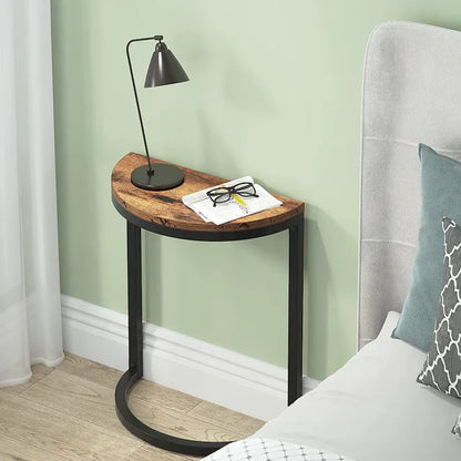 End Table Half Round, Narrow Side Table, Slim C Table for Sofa Couch